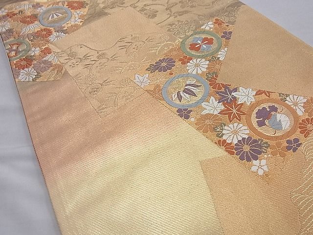 平和屋着物◎六通柄袋帯 唐織 色紙散らし名物裂 金糸 逸品 BAAI0320du