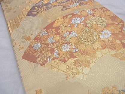 平和屋着物◎六通柄袋帯 地紙花車文 金銀糸 逸品 BAAI0331du