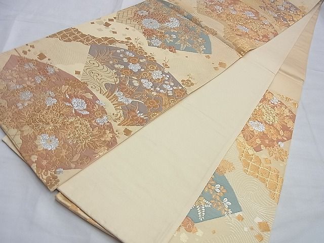 平和屋着物◎六通柄袋帯 地紙花車文 金銀糸 逸品 BAAI0331du