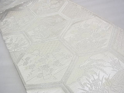 平和屋着物◎六通柄袋帯 唐織 亀甲花文 銀糸 逸品 BAAH8421fk
