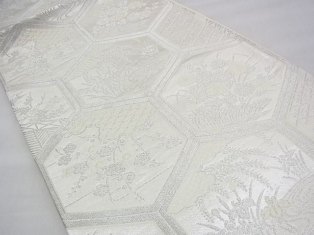 平和屋着物◎六通柄袋帯 唐織 亀甲花文 銀糸 逸品 BAAH8421fk