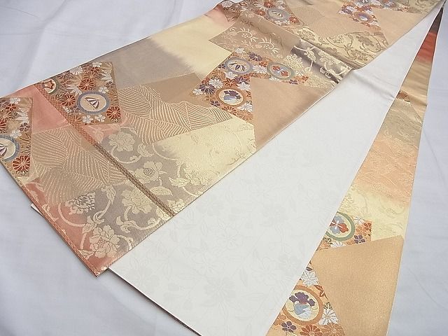 平和屋着物◎六通柄袋帯 唐織 色紙散らし名物裂 金糸 逸品 BAAI0320du
