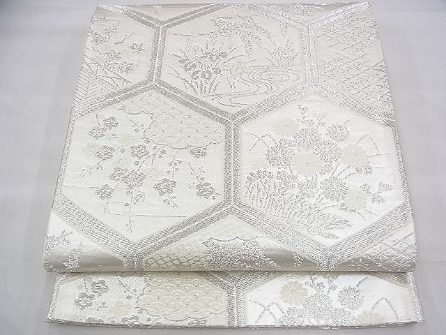 平和屋着物◎六通柄袋帯 唐織 亀甲花文 銀糸 逸品 BAAH8421fk