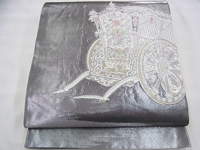 平和屋着物◎六通柄袋帯 唐織 御所車 金銀糸 逸品 BAAH8435fk