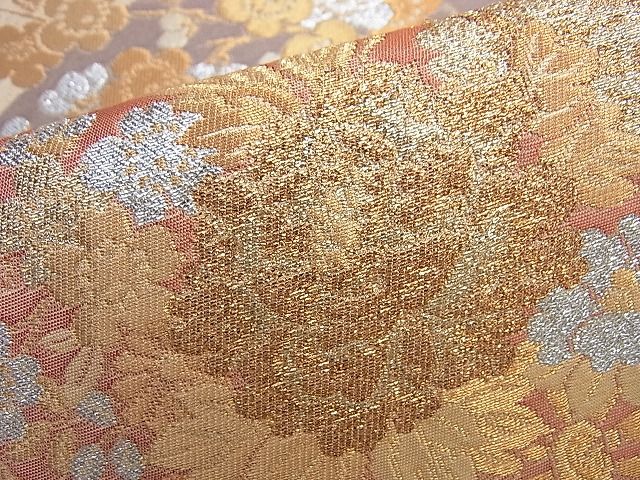 平和屋着物◎六通柄袋帯 地紙花車文 金銀糸 逸品 BAAI0331du