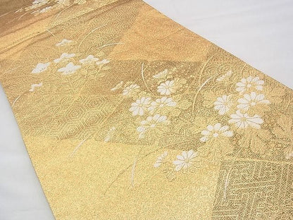 平和屋着物◎六通柄袋帯 唐織 秋草文 金糸 逸品 BAAH8439fk