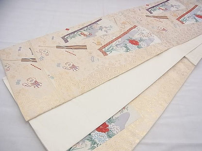 平和屋着物◎六通柄袋帯 唐織 扇散らし吉祥花文 九百錦 金糸 逸品 BAAH8429fk