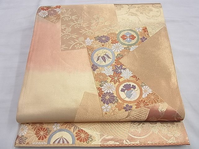 平和屋着物◎六通柄袋帯 唐織 色紙散らし名物裂 金糸 逸品 BAAI0320du
