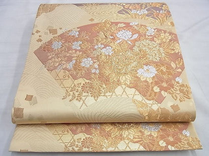 平和屋着物◎六通柄袋帯 地紙花車文 金銀糸 逸品 BAAI0331du