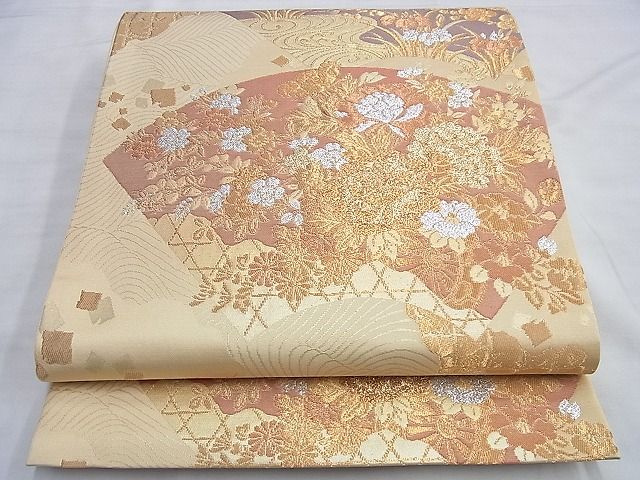 平和屋着物◎六通柄袋帯 地紙花車文 金銀糸 逸品 BAAI0331du