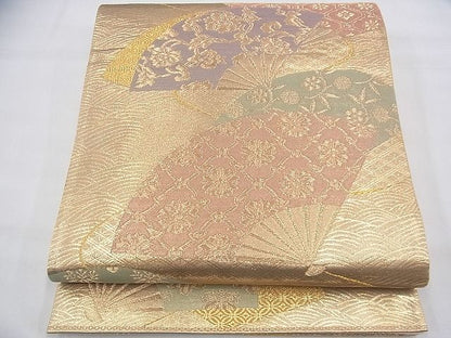 平和屋着物◎六通柄袋帯 扇面有職花文 金糸 逸品 BAAH9208fk