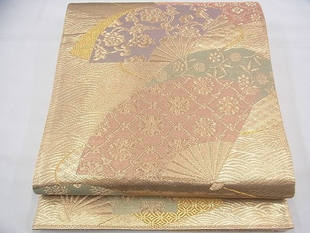 平和屋着物◎六通柄袋帯 扇面有職花文 金糸 逸品 BAAH9208fk