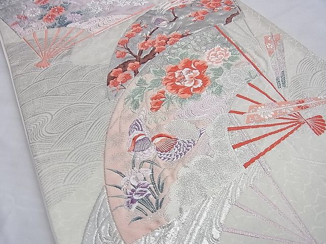 平和屋着物◎六通柄袋帯 唐織 花鳥扇面流し 九百錦 プラチナ二重箔 逸品 BAAI0346du