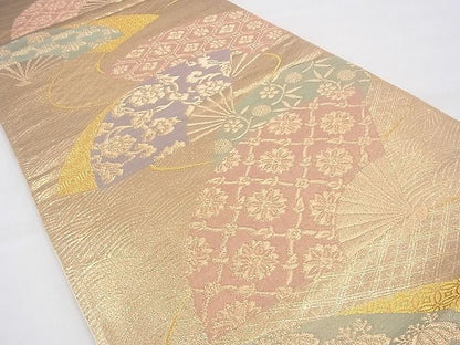 平和屋着物◎六通柄袋帯 扇面有職花文 金糸 逸品 BAAH9208fk