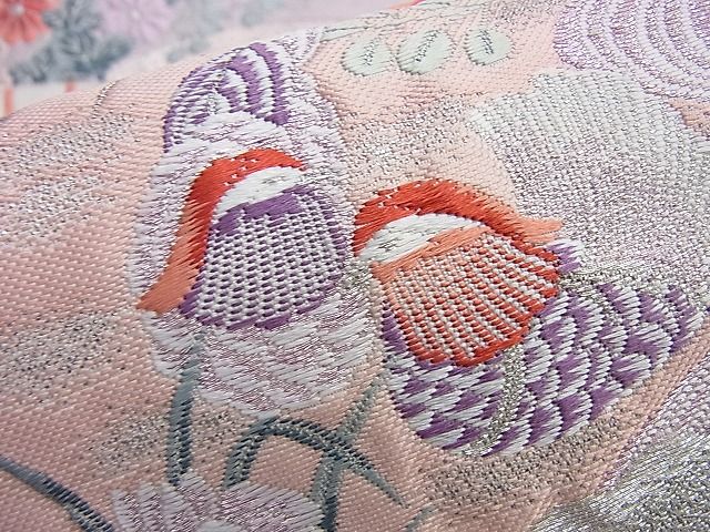 平和屋着物◎六通柄袋帯 唐織 花鳥扇面流し 九百錦 プラチナ二重箔 逸品 BAAI0346du