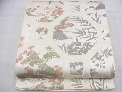 平和屋着物◎六通柄袋帯 手描き 華衣雅箔 銀糸 逸品 BAAH9219fk