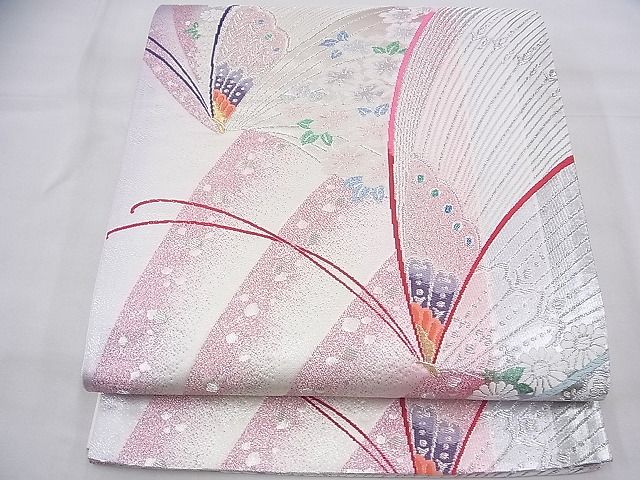 平和屋着物◎六通柄袋帯 唐織 花蝶文 金銀糸 逸品 BAAH9220fk