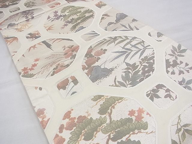平和屋着物◎六通柄袋帯 手描き 華衣雅箔 銀糸 逸品 BAAH9219fk