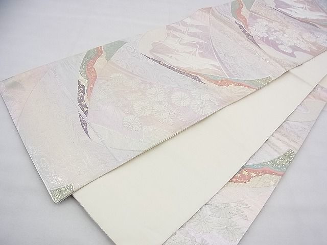 平和屋着物◎六通柄袋帯 唐織 飛鶴熨斗花文 金銀糸 逸品 BAAH9215fk