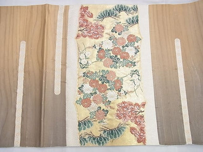 平和屋着物◎太鼓柄袋帯 唐織 琳派草花文 金糸 逸品 BAAI0344du