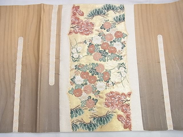 平和屋着物◎太鼓柄袋帯 唐織 琳派草花文 金糸 逸品 BAAI0344du