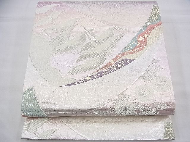 平和屋着物◎六通柄袋帯 唐織 飛鶴熨斗花文 金銀糸 逸品 BAAH9215fk