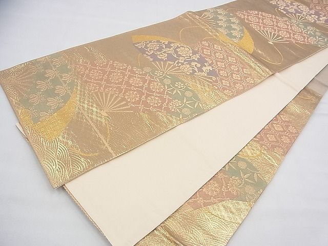 平和屋着物◎六通柄袋帯 扇面有職花文 金糸 逸品 BAAH9208fk