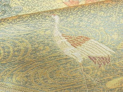 平和屋着物◎六通柄袋帯 唐織 群れ鶴風景花文 金糸 逸品 BAAH9243fk