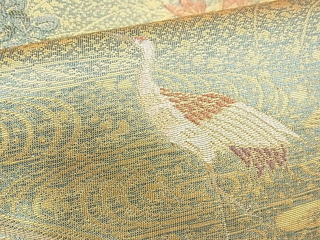 平和屋着物◎六通柄袋帯 唐織 群れ鶴風景花文 金糸 逸品 BAAH9243fk