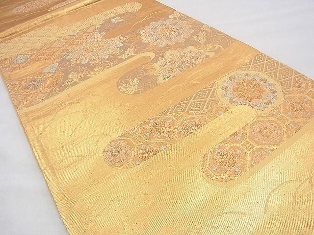 平和屋着物◎六通柄袋帯 正倉院エ霞文様 金糸 逸品 BAAH9261fk