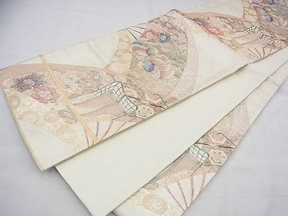 平和屋着物◎西陣 佐賀錦 六通柄袋帯 彩扇有織文 金糸 逸品 BAAH9251fk