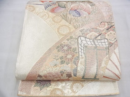 平和屋着物◎西陣 佐賀錦 六通柄袋帯 彩扇有織文 金糸 逸品 BAAH9251fk