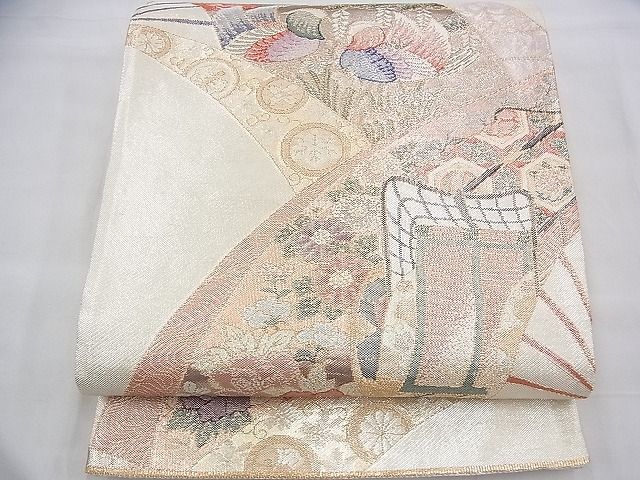 平和屋着物◎西陣 佐賀錦 六通柄袋帯 彩扇有織文 金糸 逸品 BAAH9251fk