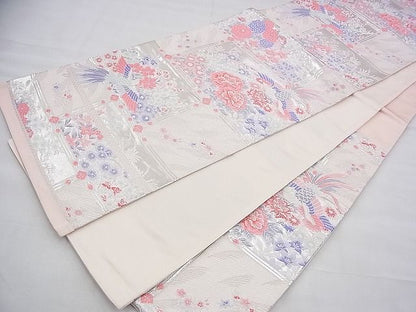 平和屋着物◎六通柄袋帯 唐織 鳳凰格天井花文 銀糸 逸品 BAAH9269fk