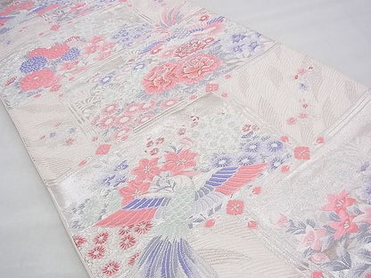 平和屋着物◎六通柄袋帯 唐織 鳳凰格天井花文 銀糸 逸品 BAAH9269fk