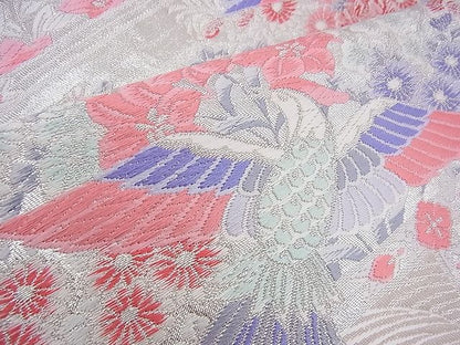 平和屋着物◎六通柄袋帯 唐織 鳳凰格天井花文 銀糸 逸品 BAAH9269fk