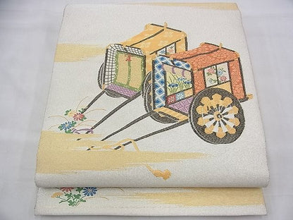 平和屋着物◎太鼓柄袋帯 御所車花文 金銀糸 逸品 BAAH9264fk