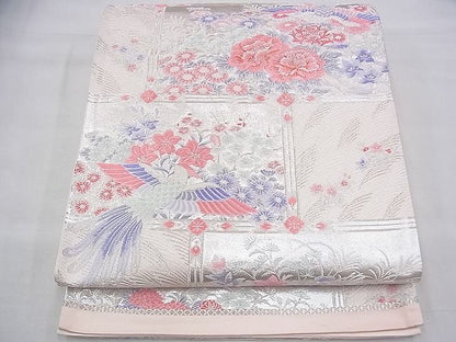 平和屋着物◎六通柄袋帯 唐織 鳳凰格天井花文 銀糸 逸品 BAAH9269fk
