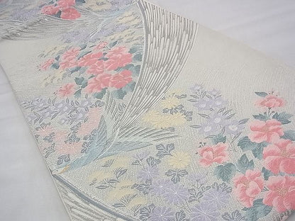 平和屋着物◎六通柄袋帯 唐織 派鳥彩花文 九百錦 プラチナ箔 逸品 BAAH9298fk
