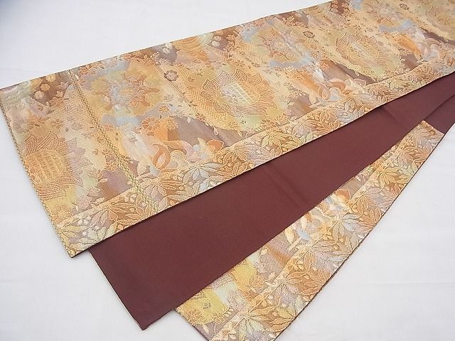 平和屋着物◎六通柄袋帯 更紗花文 金糸 逸品 BAAH9339fk