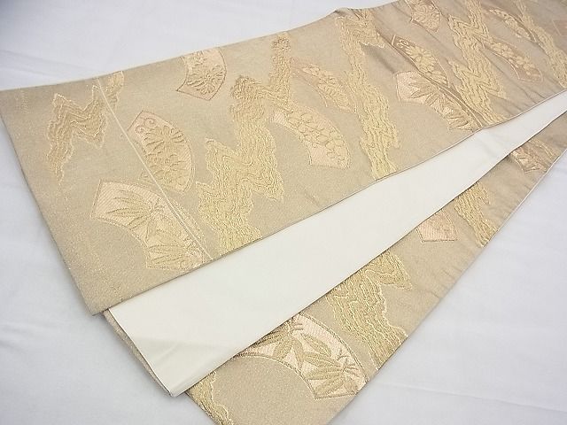 平和屋着物◎六通柄袋帯 地紙草花文 金糸 逸品 BAAH9343fk