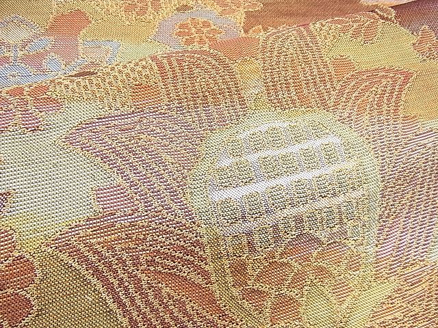 平和屋着物◎六通柄袋帯 更紗花文 金糸 逸品 BAAH9339fk