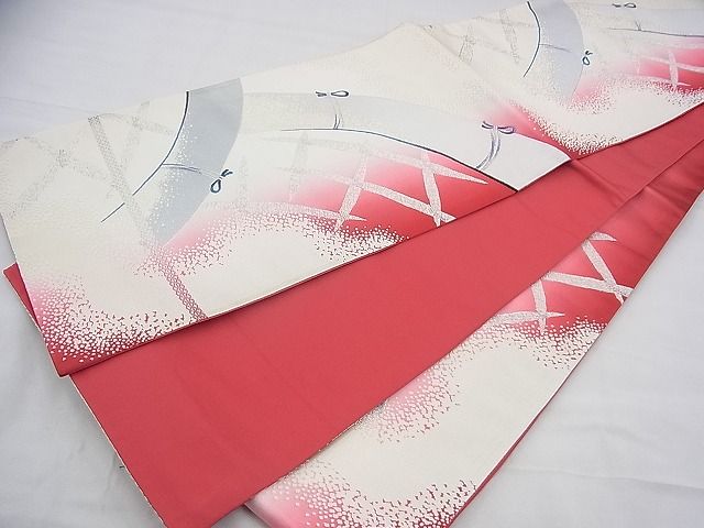 平和屋着物◎六通柄袋帯　唐織　籬文様　銀糸　逸品　BAAH9335fk