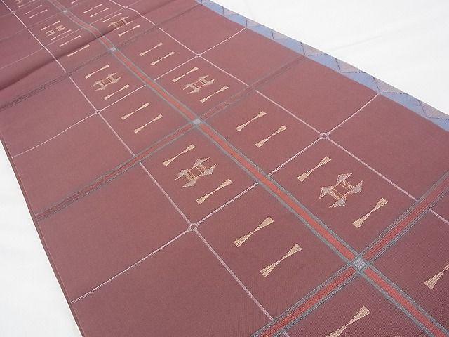 平和屋着物◎六通柄袋帯 格子柄 金糸 逸品 BAAH9331fk
