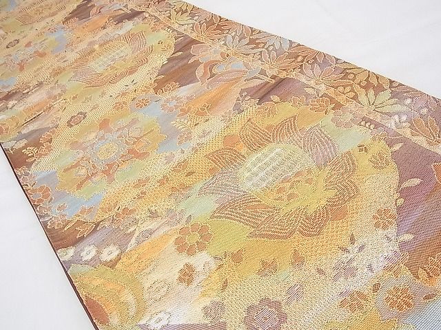 平和屋着物◎六通柄袋帯 更紗花文 金糸 逸品 BAAH9339fk