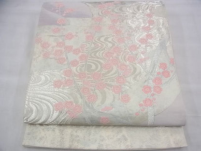 平和屋着物◎太鼓柄袋帯 唐織 光琳紅白梅 金銀糸 逸品 BAAH9349fk