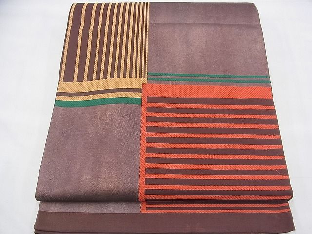 平和屋着物◎六通柄袋帯 格子柄 引箔 逸品 BAAH9347fk