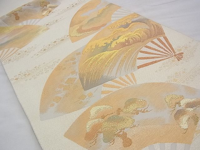 平和屋着物◎六通太鼓柄袋帯 綴れ 涛扇面文 金銀糸 逸品 BAAH9373fk