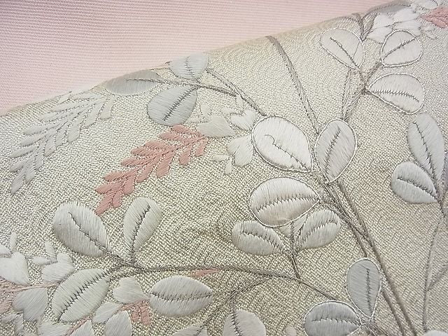 平和屋着物◎西陣 太鼓柄袋帯 駒刺繍 萩 銀糸 逸品 BAAH9367fk