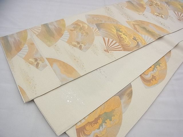 平和屋着物◎六通太鼓柄袋帯 綴れ 涛扇面文 金銀糸 逸品 BAAH9373fk